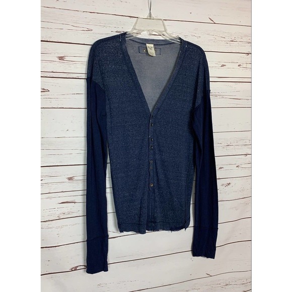 Free People We The Free Women's M Medium Navy Button Long Sleeve Cute Top Shirt - Picture 8 of 12